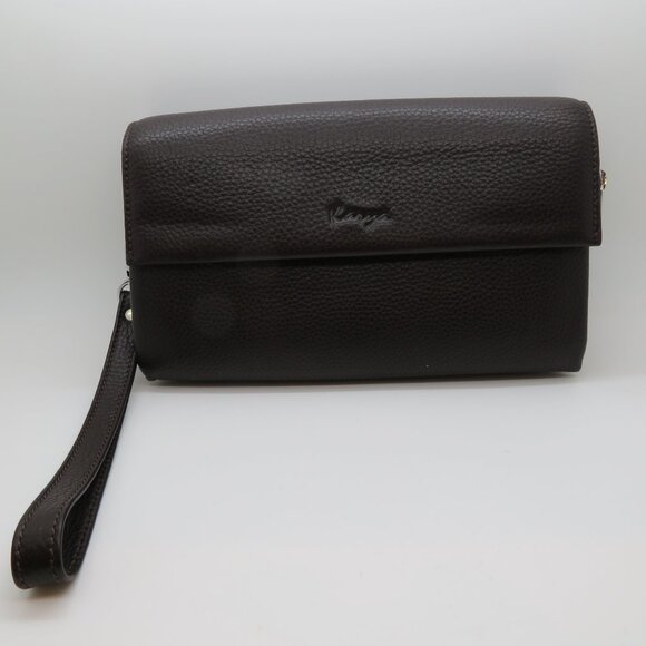 Women Handheld Wristlet Clutch Brown Leather Karya Small Strap Wallet Handbag - Picture 2 of 16